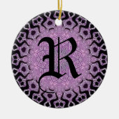 Glitter Paars Black Tribal Monogram Keramisch Ornament (Voorkant)
