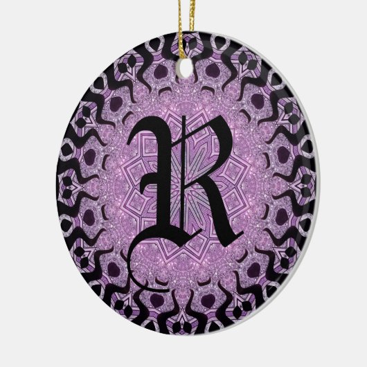Glitter Paars Black Tribal Monogram Keramisch Ornament (Links)