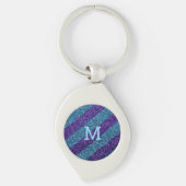 glitter paars & blauw aangepaste monogram  sleutelhanger (Voorkant)