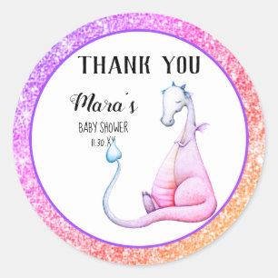 *~* Glitter Paars Dragon Baby shower Dank u Ronde Sticker