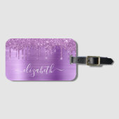 Glitter Paars Drips monogrammen Bagagelabel (Voorkant (horizontaal))