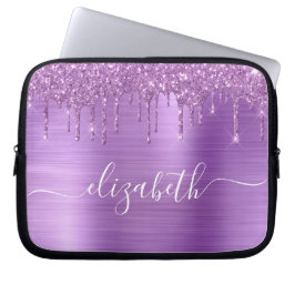 Glitter Paars Drips monogrammen Laptop Sleeve