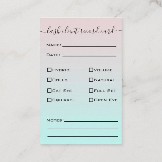 Glitter Paars Eyelash Extension Client Record Visitekaartje (Achterkant)