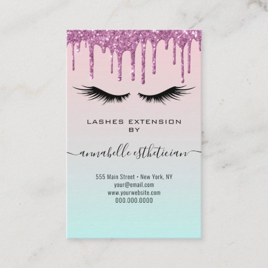 Glitter Paars Eyelash Extension Client Record Visitekaartje (Voorkant)