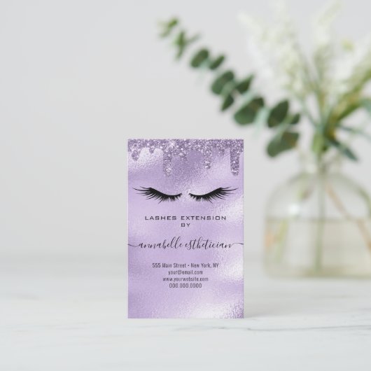 Glitter Paars Eyelash Extension Client Record Visitekaartje (Staand voorkant)