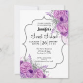 Glitter Paars Floral Sweet 16 Birthday Invitation Kaart (Voorkant)