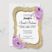 Glitter Paars Floral Sweet 16 Birthday Invitation Kaart (Voorkant)