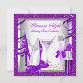 Glitter Paars Glamor Night Drinken Birthday Party Kaart (Voorkant)