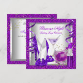 Glitter Paars Glamor Night Martini Party Kaart (Voorkant / Achterkant)