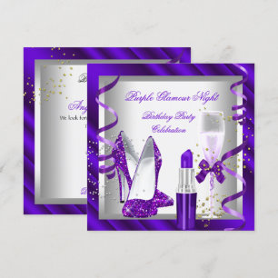 Glitter Paars Glamour Nacht Champagne Feest Kaart
