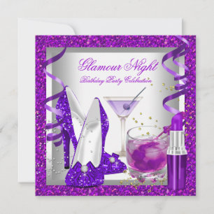 Glitter Paars Glamour Nacht Martini Feest Kaart