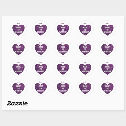 Glitter Paars Heart "made to Worship" Ronde Sticker (Vel)