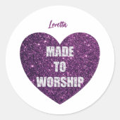 Glitter Paars Heart "made to Worship" Ronde Sticker (Voorkant)