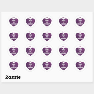 Glitter Paars Heart "made to Worship" Ronde Sticker