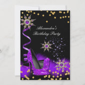 Glitter Paars High Heel Black Gold-feest Kaart (Voorkant)