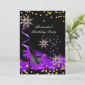Glitter Paars High Heel Black Gold-feest Kaart (Staand voorkant)