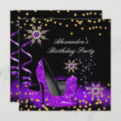Glitter Paars High Heel Black Gold-feest Kaart (Voorkant / Achterkant)