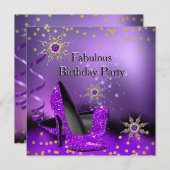 Glitter Paars High Heels Birthday Party Pearl Kaart (Voorkant / Achterkant)