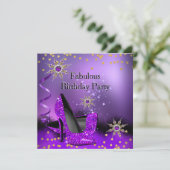 Glitter Paars High Heels Birthday Party Pearl Kaart (Staand voorkant)