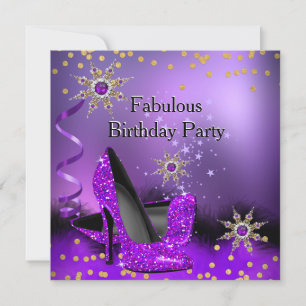 Glitter Paars High Heels Birthday Party Pearl Kaart