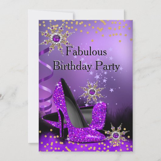 Glitter Paars High Heels Birthday Party Pearl Kaart (Voorkant)