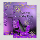Glitter Paars High Heels Birthday Party Pearl Kaart (Voorkant / Achterkant)