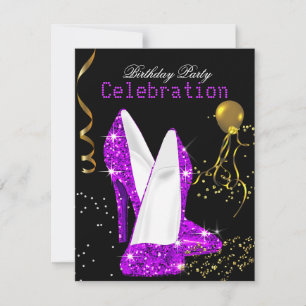Glitter Paars Magenta Goud Verjaardagsfeest Kaart