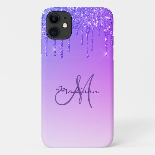 Glitter Paars Monogram Sparkles Glam Girly Trendy Case-Mate iPhone Case (Achterkant)