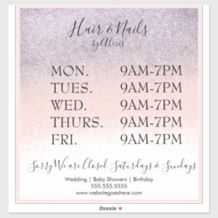 Glitter Paars Pink Salon Business Sign Sticker
