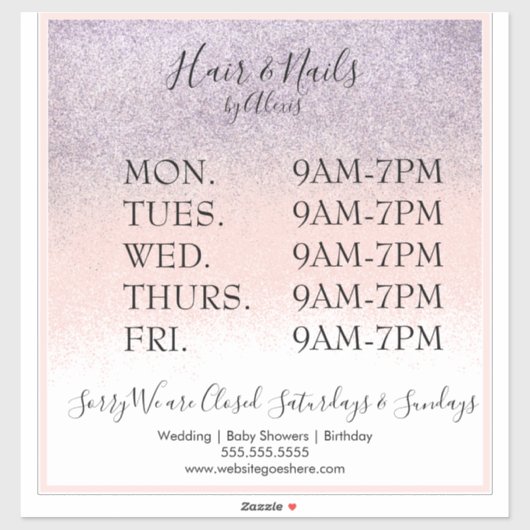 Glitter Paars Pink Salon Business Sign Sticker (Vel)