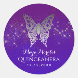 Glitter Paars Quinceanera Ronde Sticker
