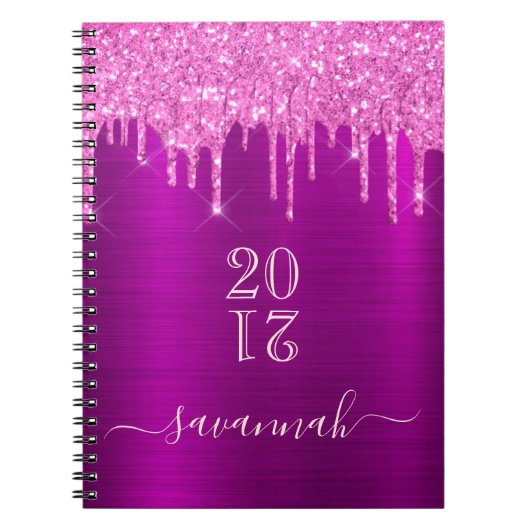 Glitter paars roze monogram meisjesachtig dagboek  notitieboek (Voorkant)