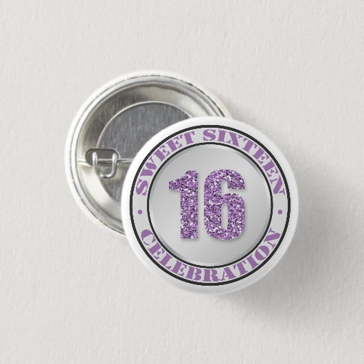 Glitter Paars Sweet 16 Celebration Buttonnen Ronde Button 3,2 Cm (Voorkant /achterkant)