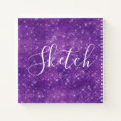 Glitter Paars White Script Jouw naam Sketchbook Notitieboek (Achterkant)