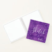 Glitter Paars White Script Jouw naam Sketchbook Notitieboek (Binnen)