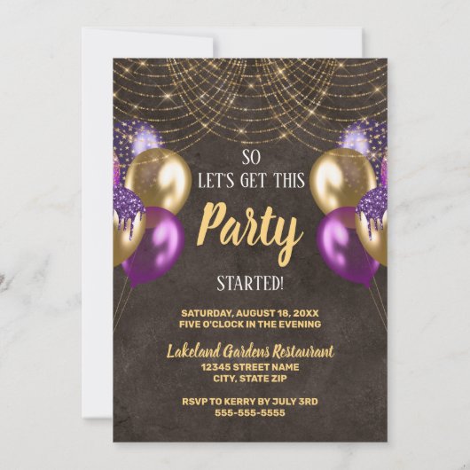 Glitter Paarse ballonnen 16e verjaardag Kaart (Achterkant)