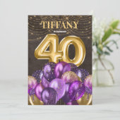 Glitter Paarse ballonnen 40e verjaardag Kaart (Staand voorkant)