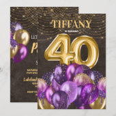 Glitter Paarse ballonnen 40e verjaardag Kaart (Voorkant / Achterkant)