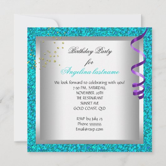 Glitter Paarse Blauwgroen Glamor Night Martini Kaart (Achterkant)