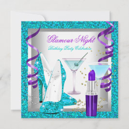 Glitter Paarse Blauwgroen Glamor Night Martini Kaart