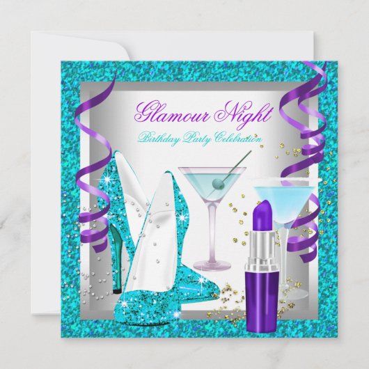 Glitter Paarse Blauwgroen Glamor Night Martini Kaart (Voorkant)