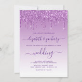 Glitter Paarse bruiloft met chic Dripping Kaart (Voorkant)