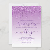 Glitter Paarse bruiloft met chic Dripping Kaart (Voorkant)