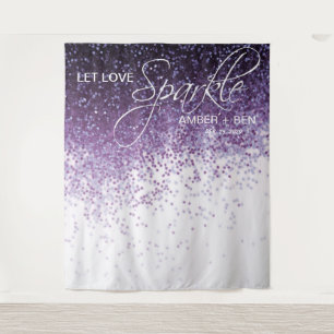 Glitter Paarse Confetti Trouw Achtergrond Ontvangs Wandkleed