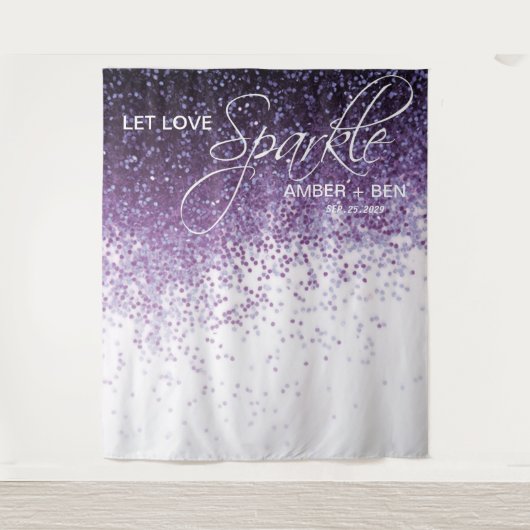 Glitter Paarse Confetti Trouw Achterwand Ontvangst Wandkleed (Voorkant)