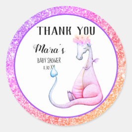 *~* Glitter Paarse Dragon Baby Meisje Dank je Ronde Sticker