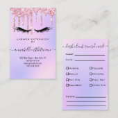 Glitter Paarse Eyelash Extension Client Record Bu Visitekaartje (Voorkant / Achterkant)