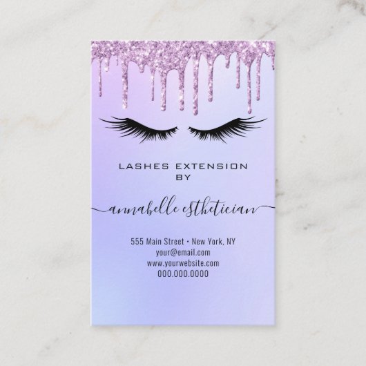 Glitter Paarse Eyelash Extension Client Record Bus Visitekaartje (Voorkant)