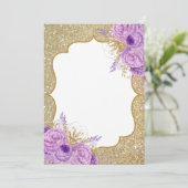 Glitter Paarse Floral Blank Kaart (Staand voorkant)