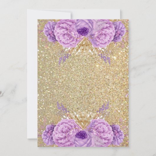 Glitter Paarse Floral Blank Kaart (Achterkant)